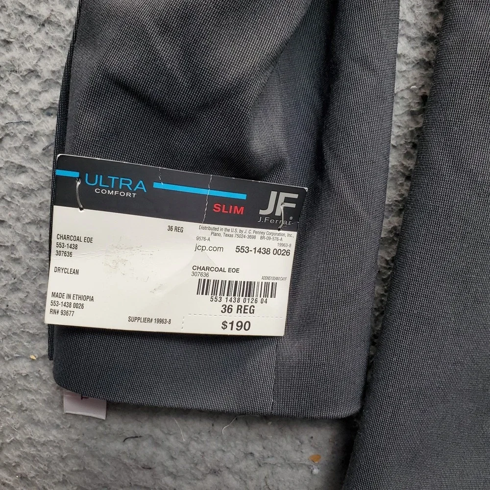 J.Ferrar Blazer Men 36 Gray Ultra Comfort Slim Wrinkle Recovery Double Vent Back